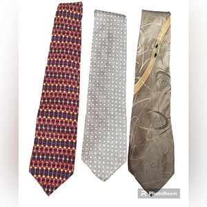 Men’s 100% Silk Ties-Lot Of 3. Hand finished/Hand Sewn.